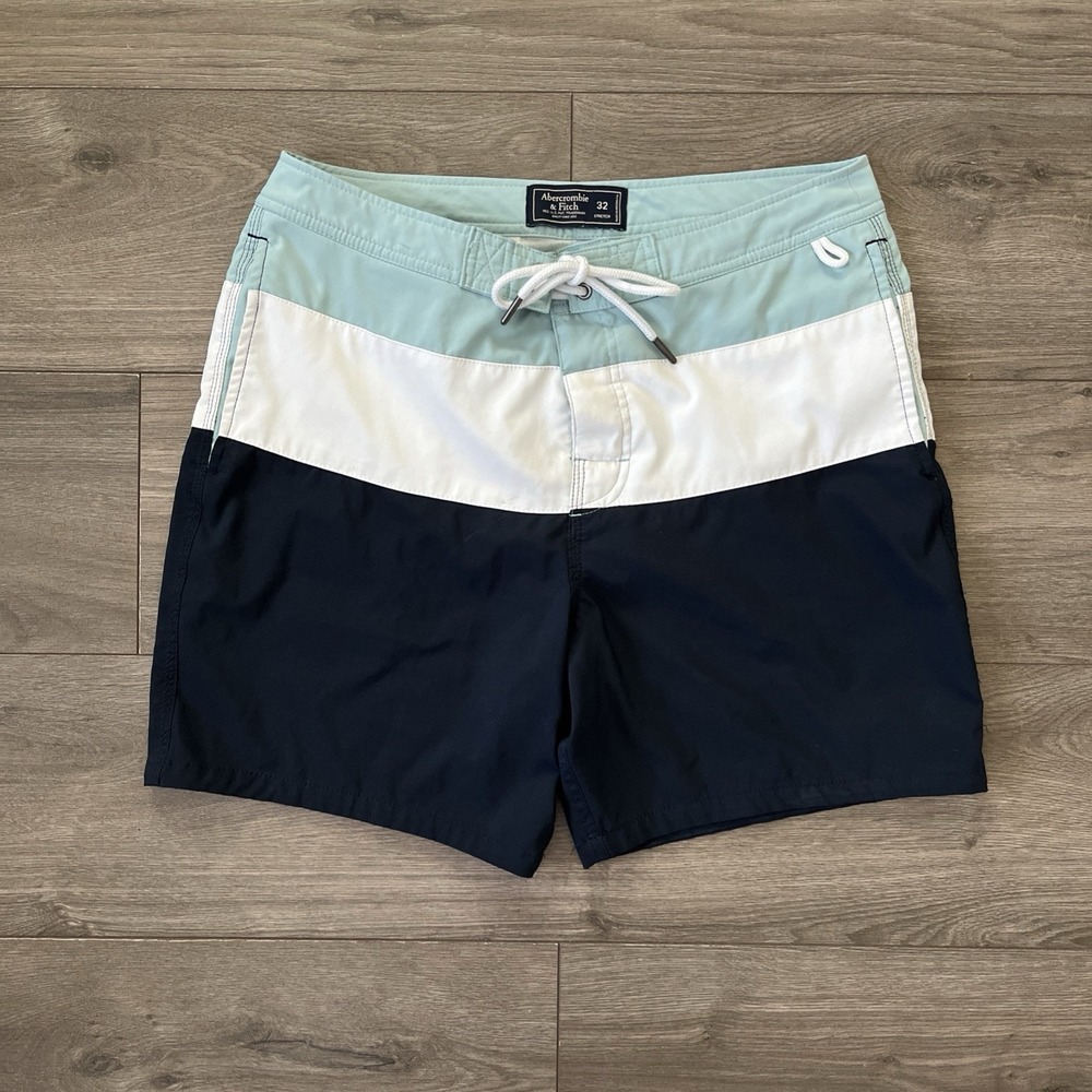 Abercrombie & Fitch Mens Sz 32 Lined Boardshorts Green White Blue